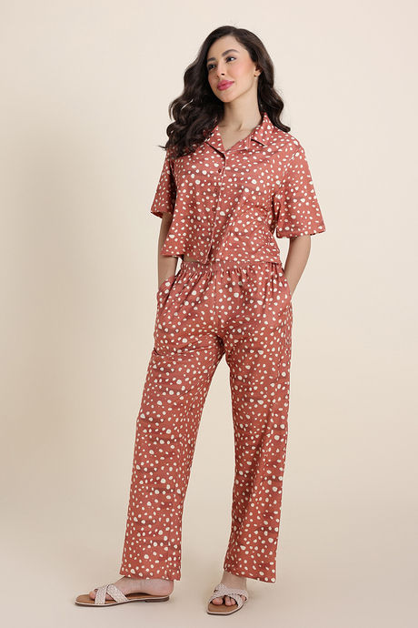 Zivame Dot & Doze Knit Poly Pyjama Set - Raw Sienna — image 2